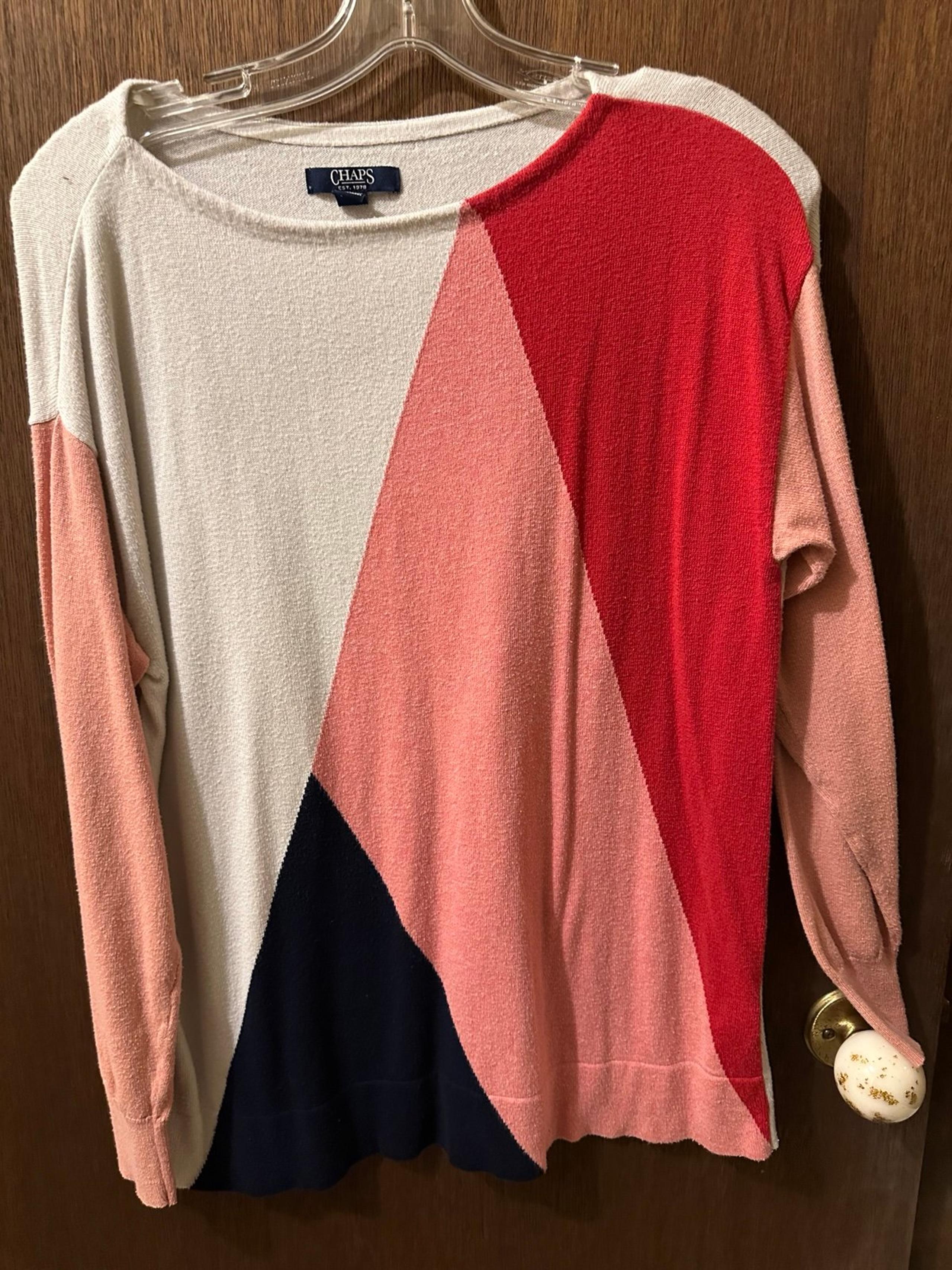CHAPS Women's Multicolored Pattern Crew Neck lightweight Pullover Sweater Sz L