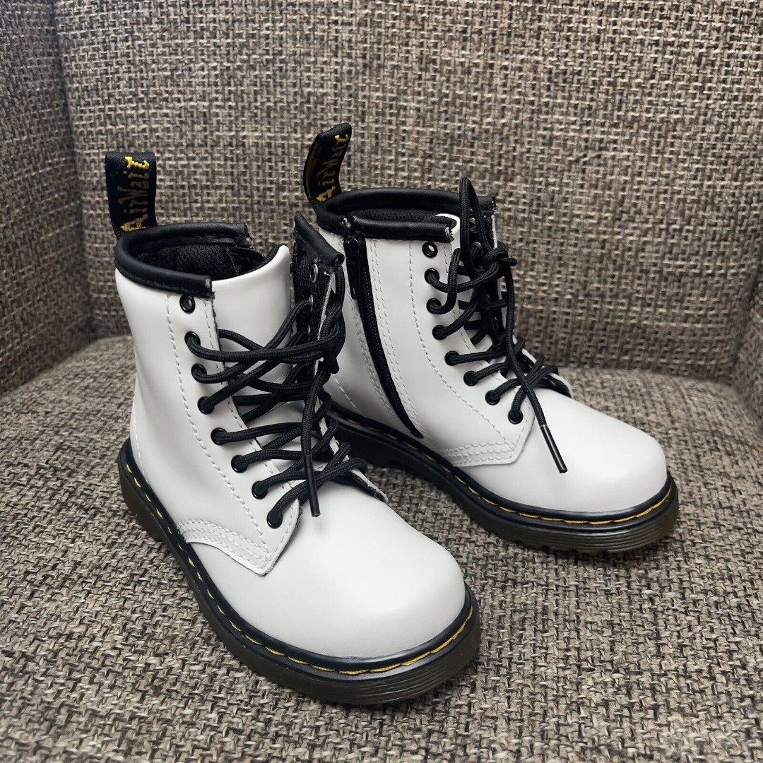 Dr Martens 1460T White Leather Combat Zip Boots Air Wair Toddler Size 10 US NWOB