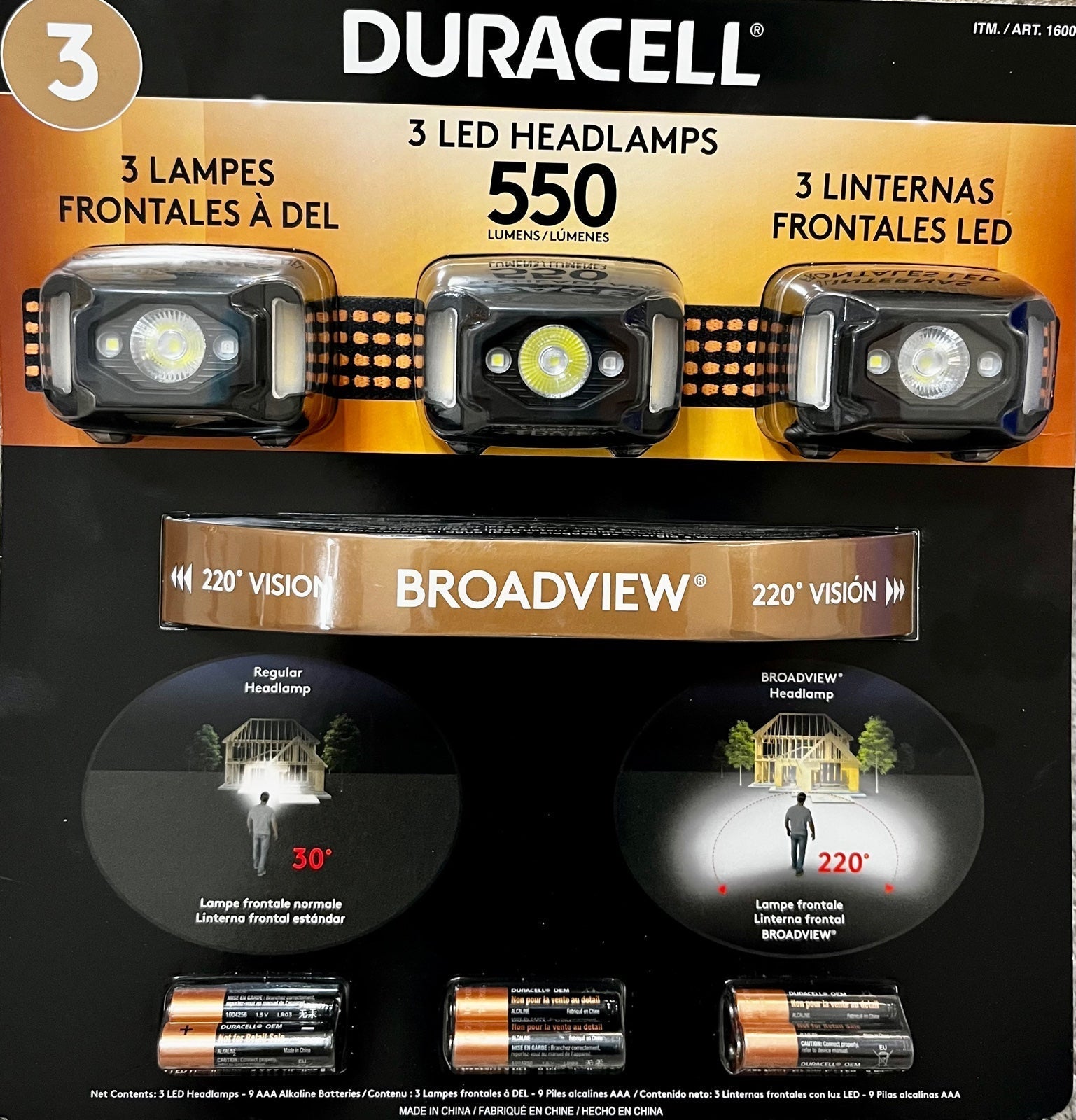 DURACELL 550 Lumen 3-pack Headlamp 550 Lumens of Light Output Waterproof