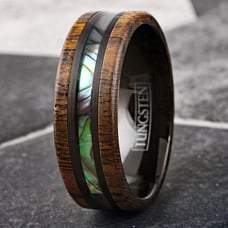 Golden Sandalwood & Abalone Men's Wedding Band Ring - Wedding Rings for Men & Wo