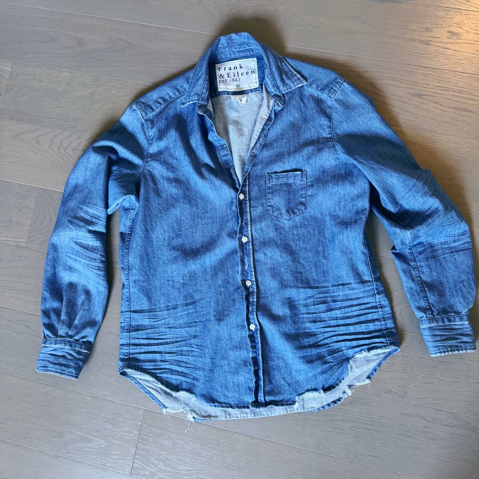 Frank and Eileen Tattered Wash Denim Button Up