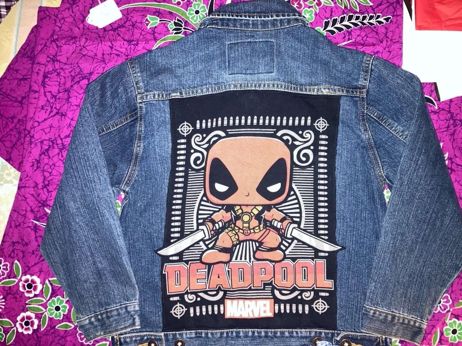 Boys M Old Navy Denim Jacket with Marvel Deadpool