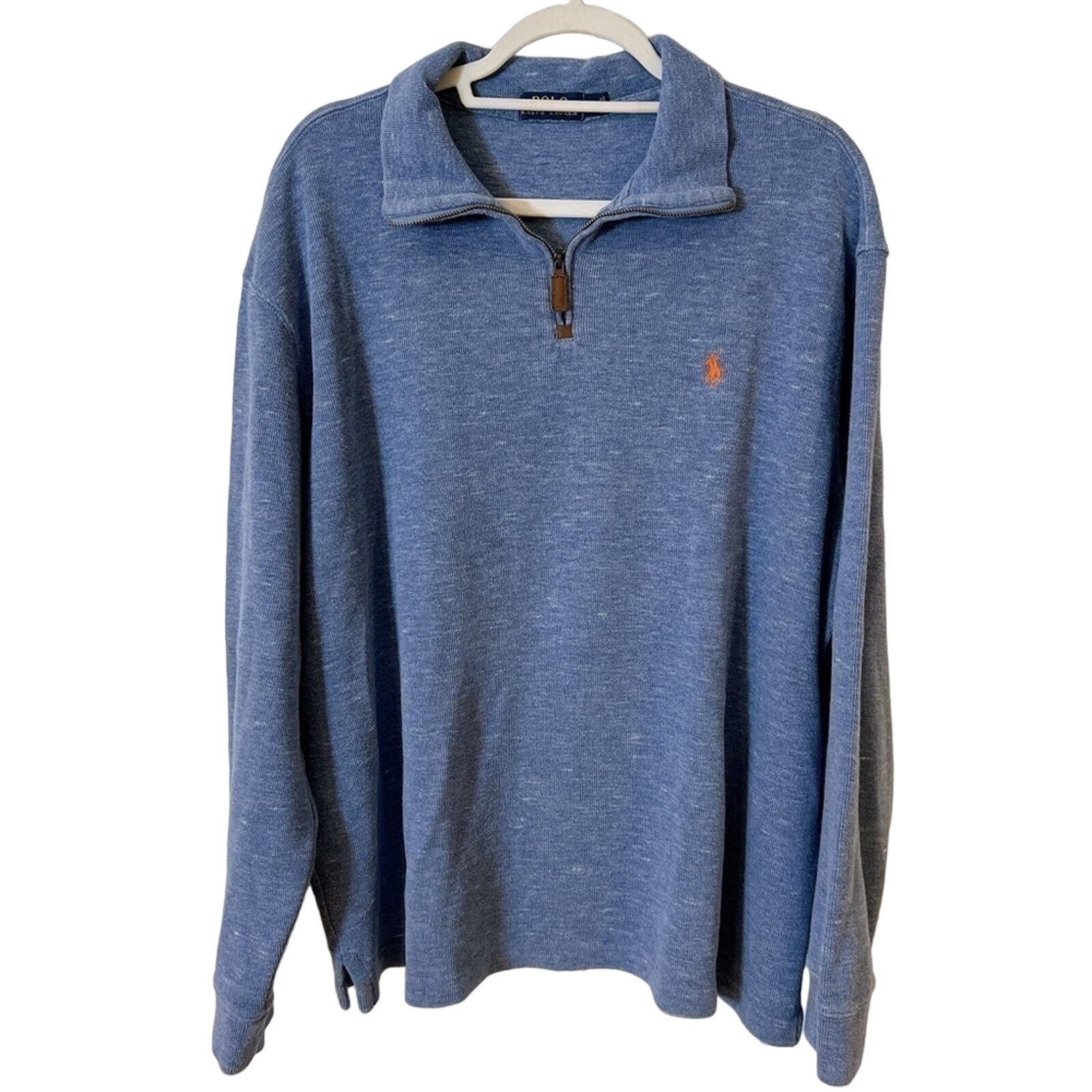 POLO RALPH LAUREN Heathered Blue Quarter Zip Long Sleeve Pullover | XL‌‌