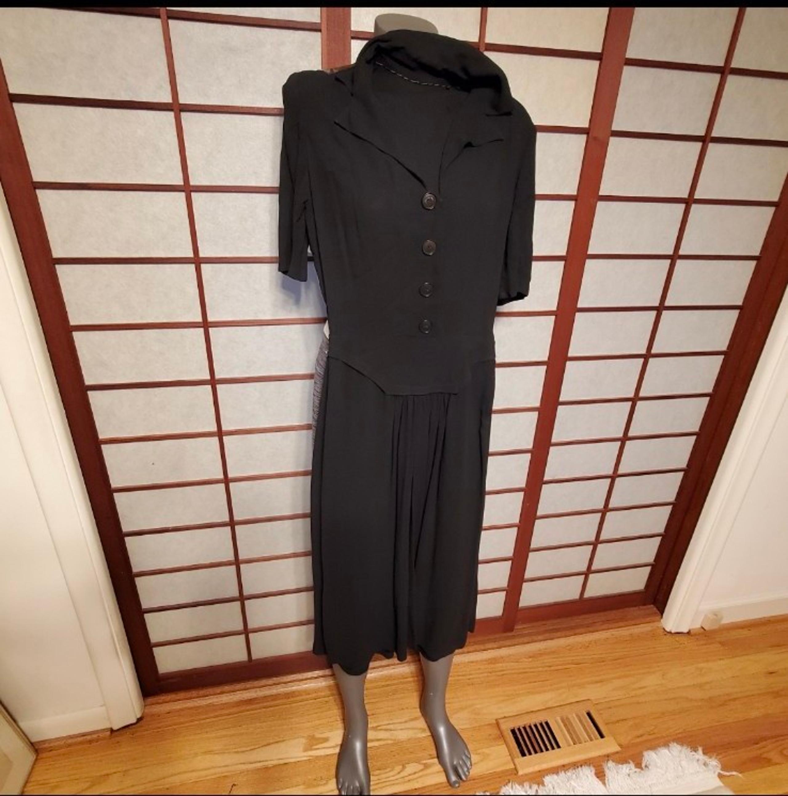 Vintage 50s 60s Crepe Midi Swing Dress Pleated Dress Little black Dress Sz S