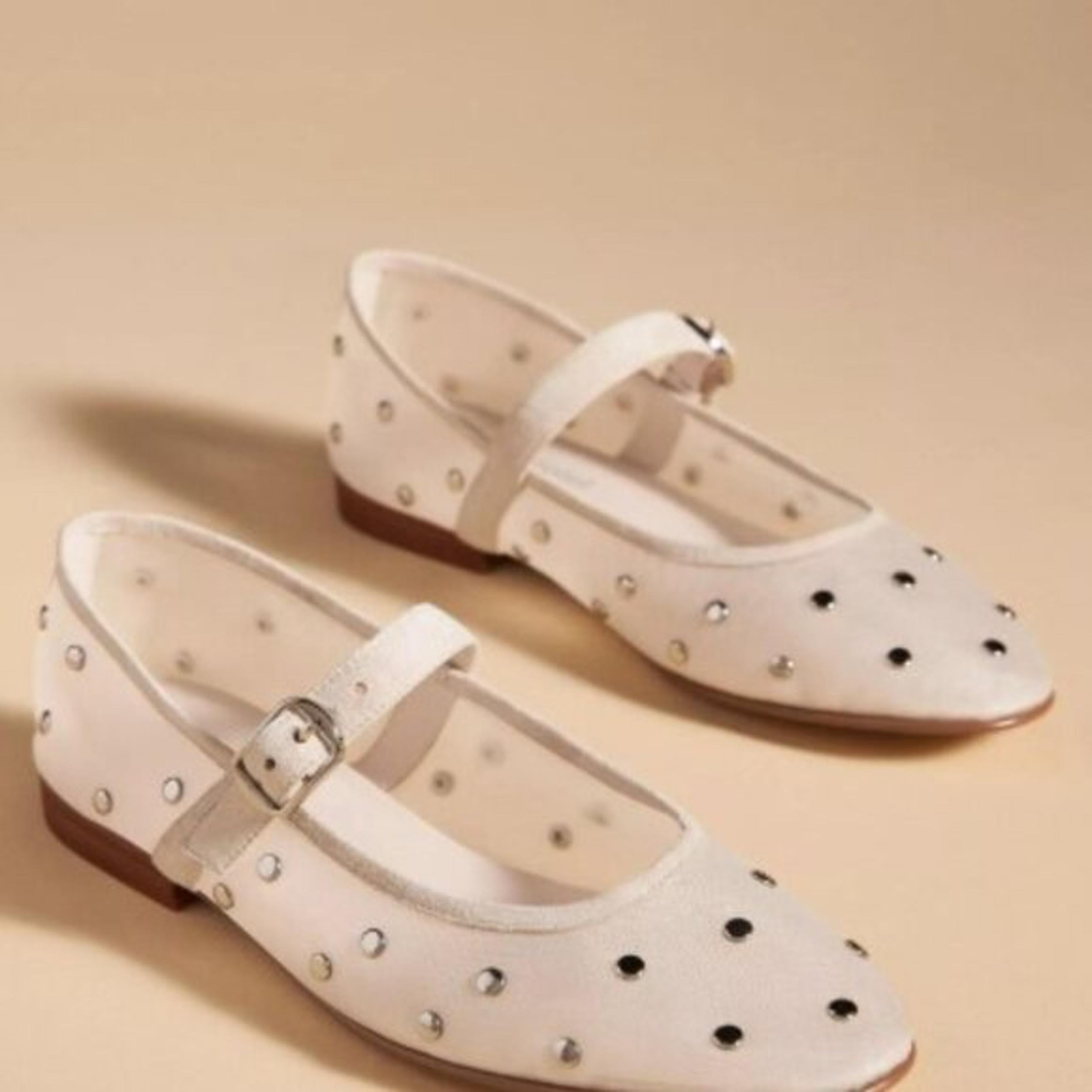 NEW Beige JEFFREY CAMPBELL X ANTHROPOLOGIE Studded Mesh Mary Jane Flats Sz 8