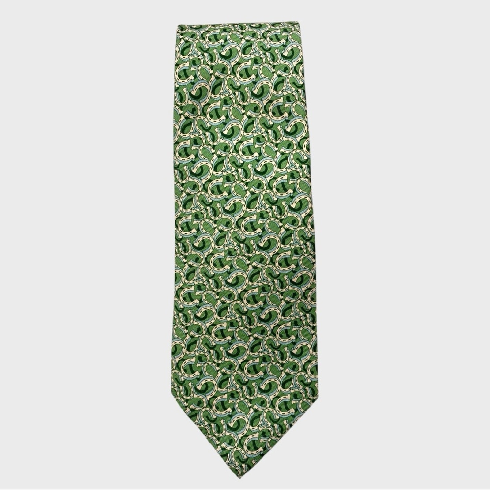 Vineyard Vines x Kentucky Derby Green Blue Horseshoe Print Silk Neck Tie