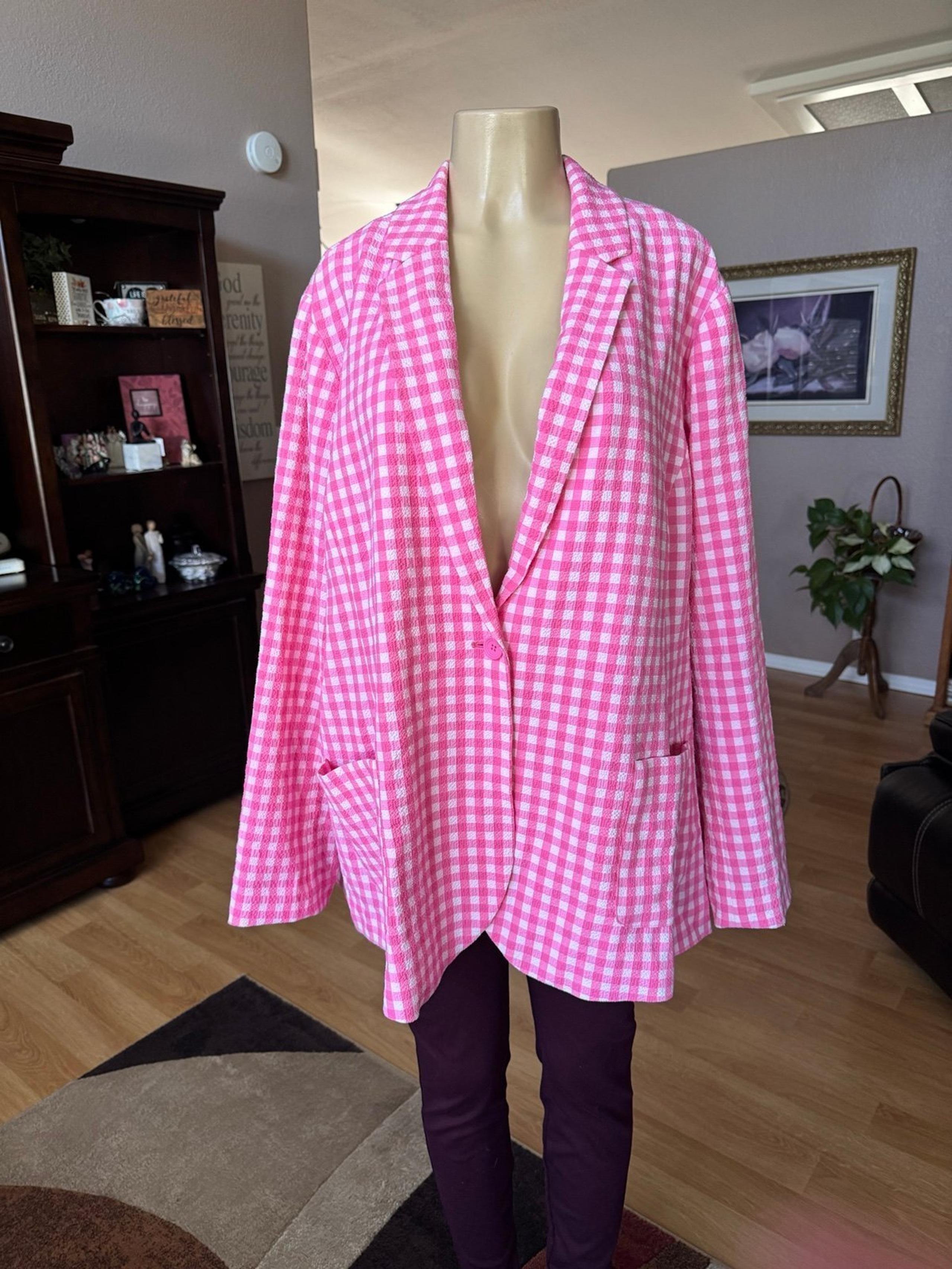 Susan Graver pink & white long sleeve jacket-size 28