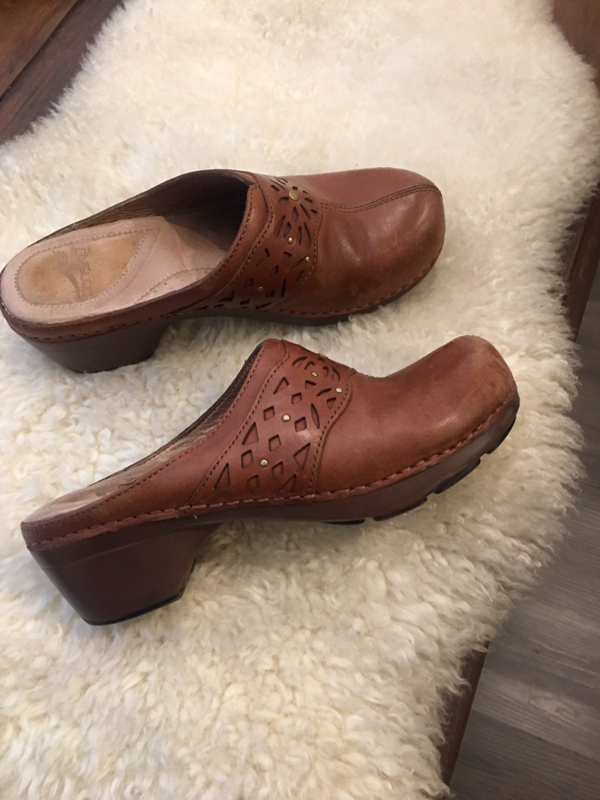 DANSKO Cognac Leather Slip-On Clogs 37