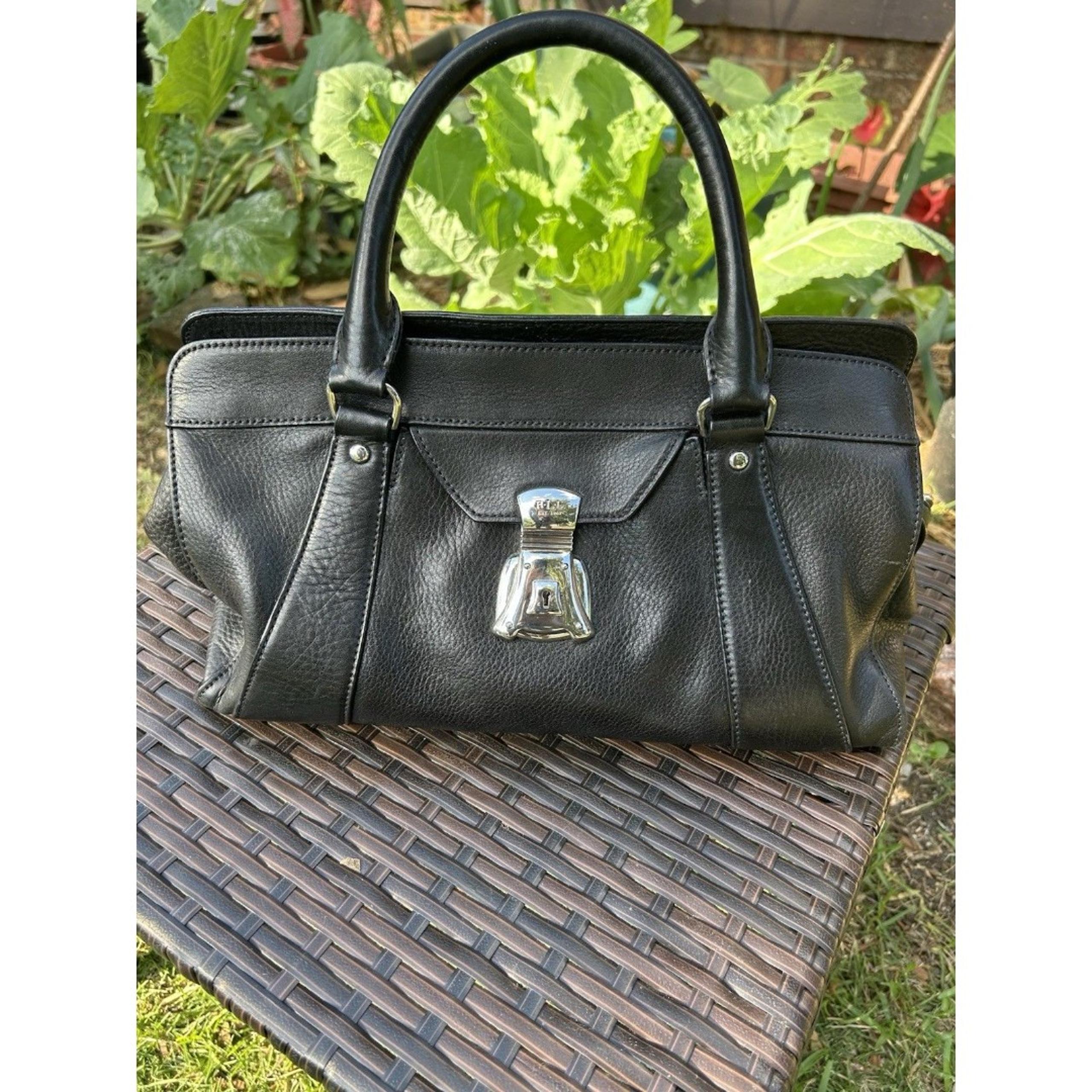 RALPH LAUREN Black Pebbles Leather Winslow Satchel Handbag Briefcase Carry