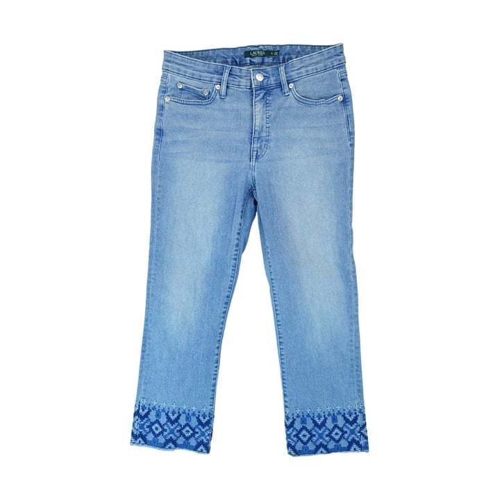 Lauren Ralph Lauren Women's Embroidered Straight Crop Jeans Size 6 MSRP 125