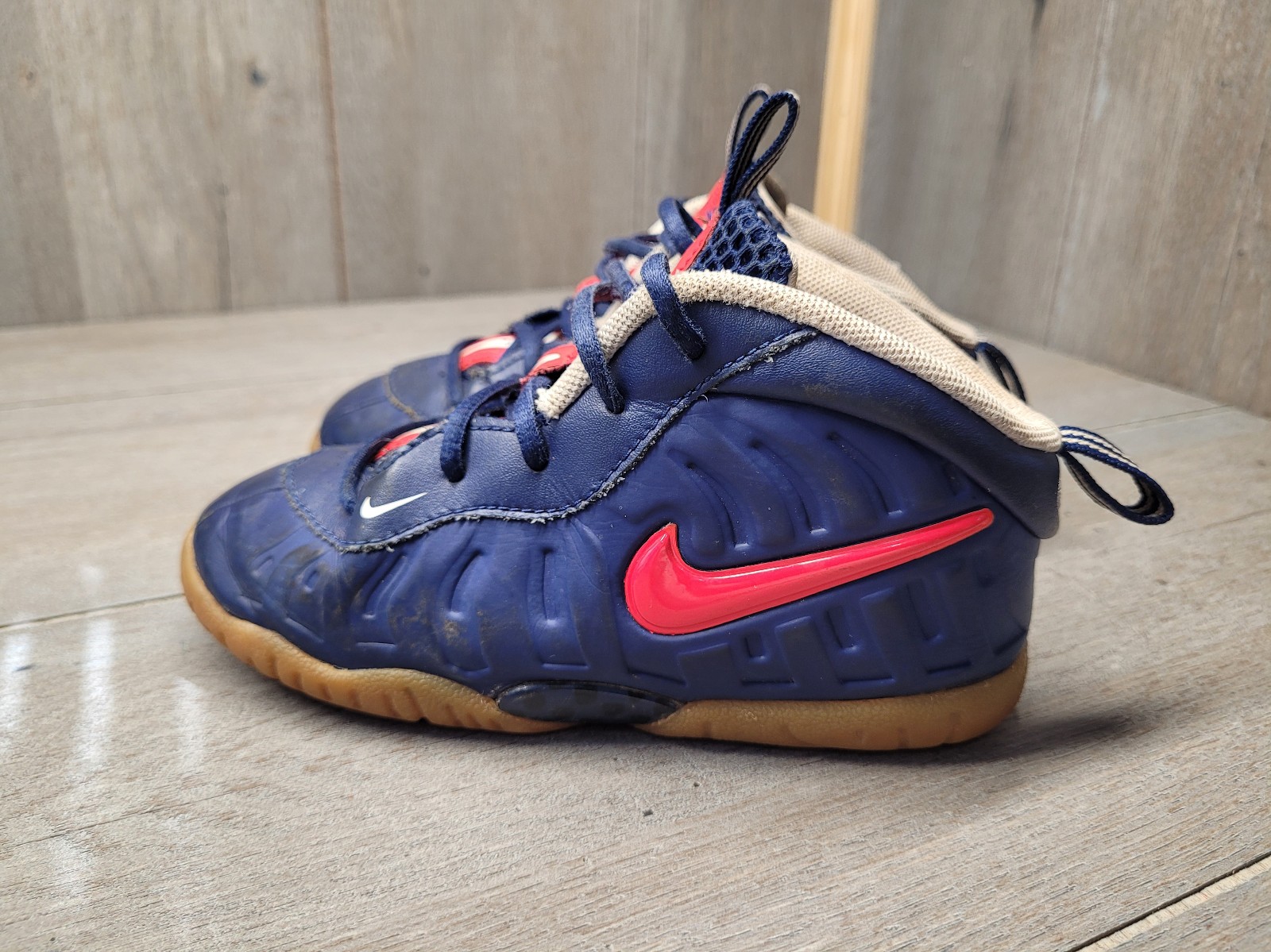 Nike Little Posite USA Shoes Blue Red Gum Sole Lace Up Sneaker  (Size 10C)