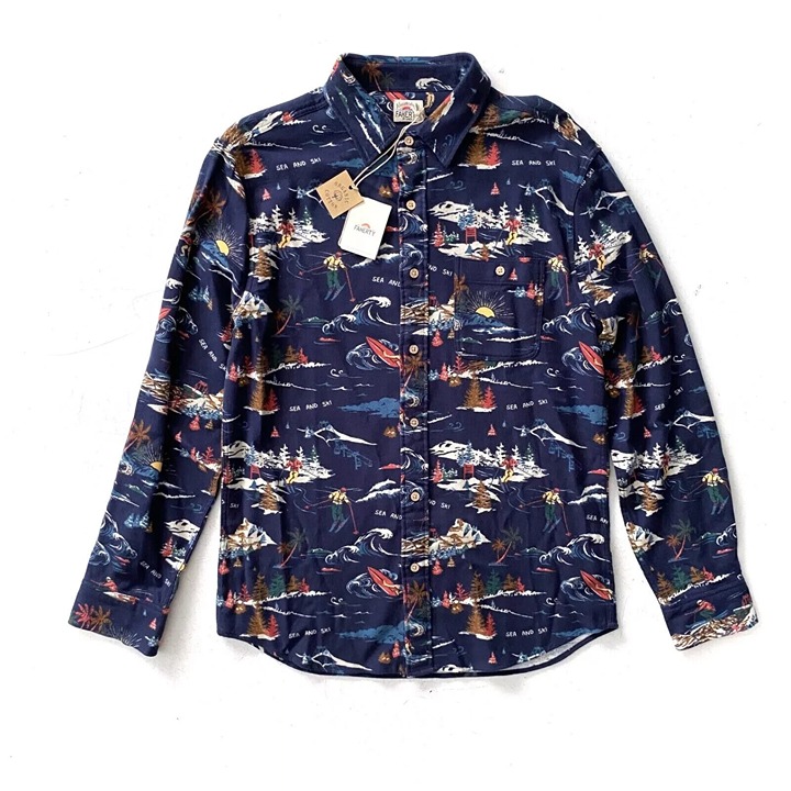 Faherty Mens Navy 2XL Super Brushed Stretch Flannel Button-Up Shirt Sea to Ski