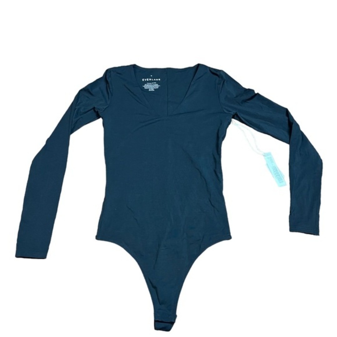 NWT Everlane The Long-Sleeve V-Neck Bodysuit Black Size XS Women