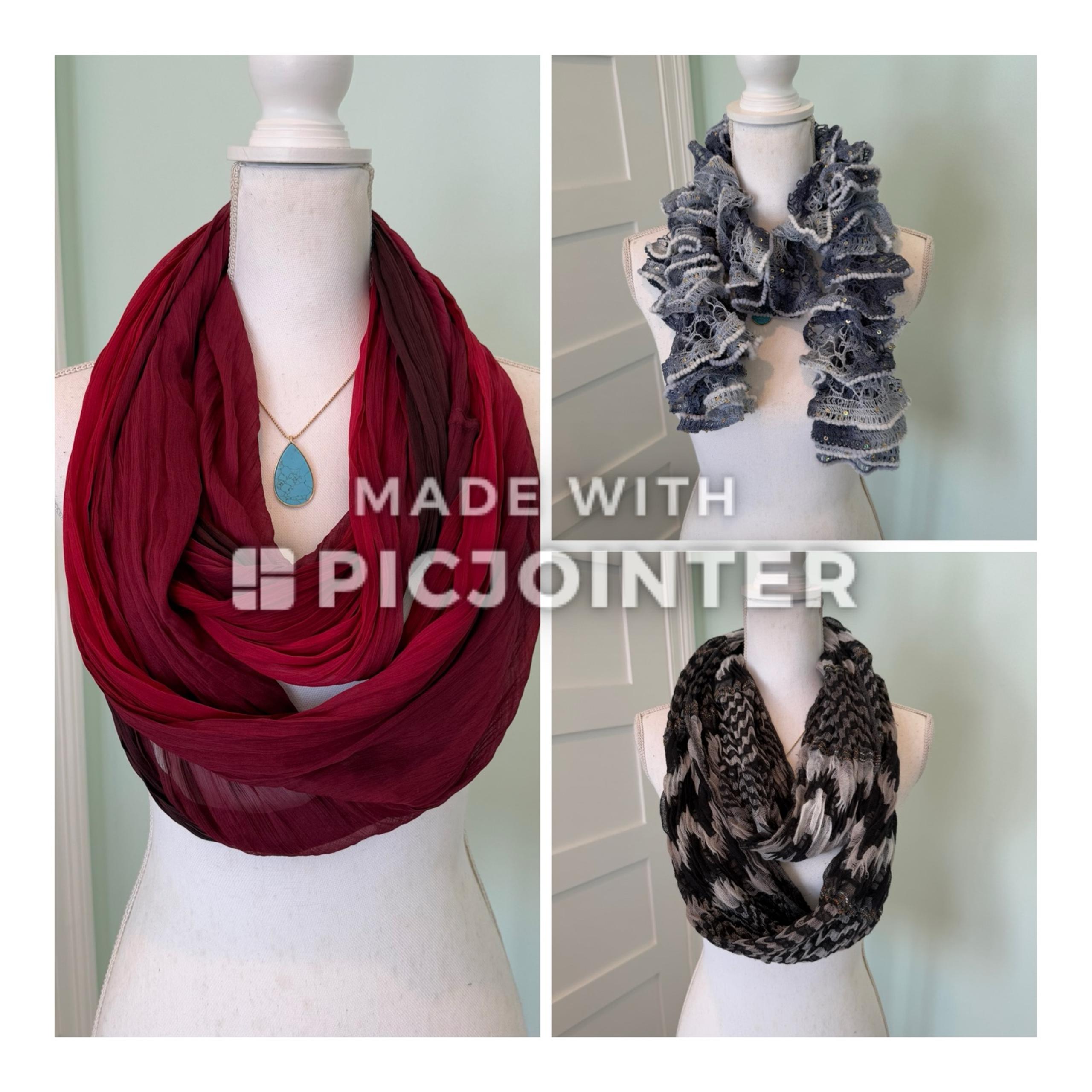 NWT Collection 18 Infinity Scarf Red Ombré Delicate Blue White Sequined Twist