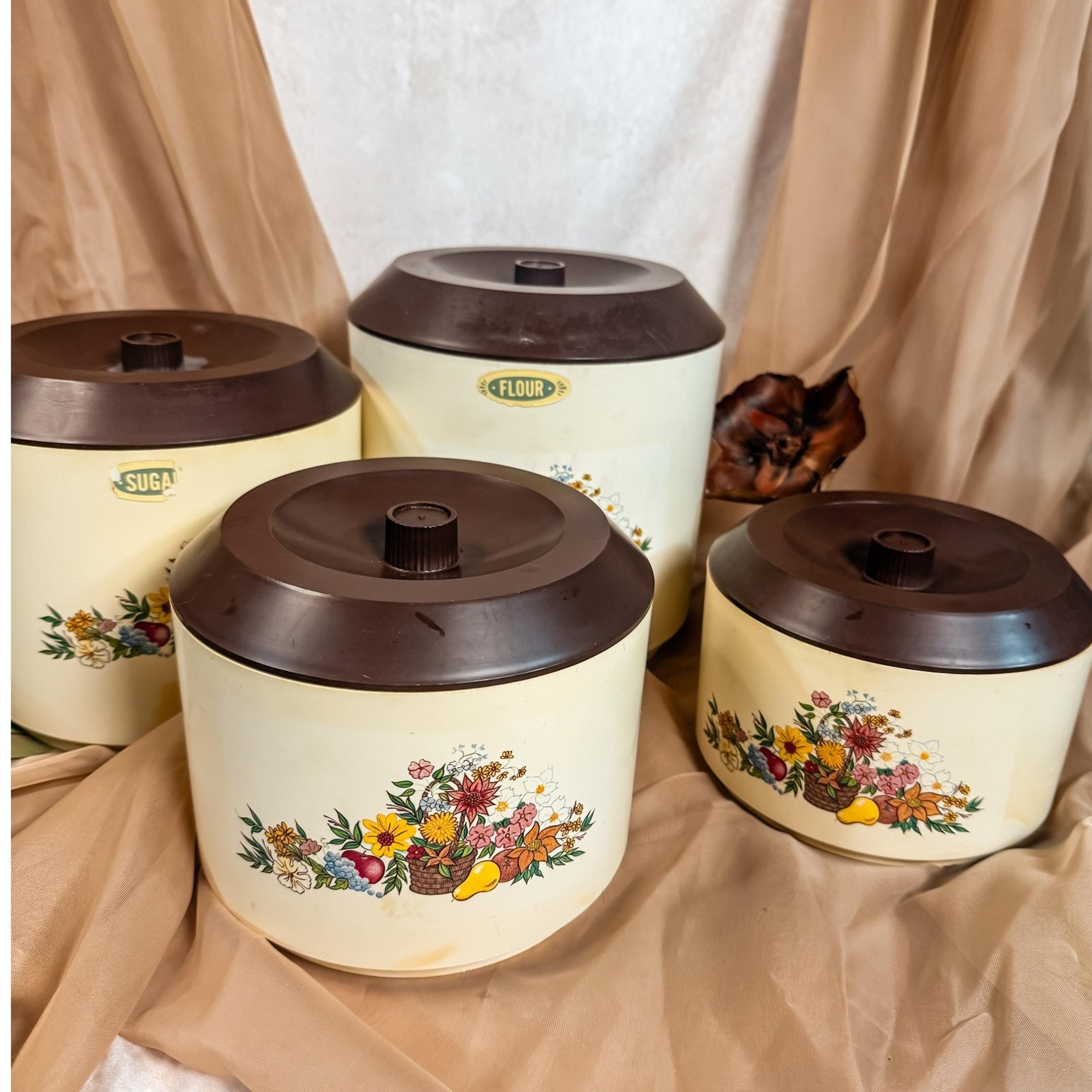 Cream And Brown Floral Nesting Canisters Vintage - Sterilite