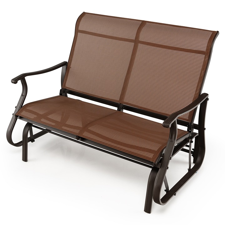 2-Person Patio Swing Glider Bench Loveseat Rocking Chair High Back Deck