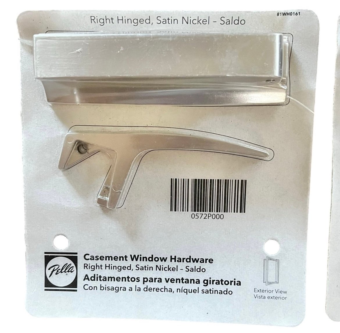 Pella Casement Window Satin Nickel Lever Hardware Right Hinge Modern Saldo New