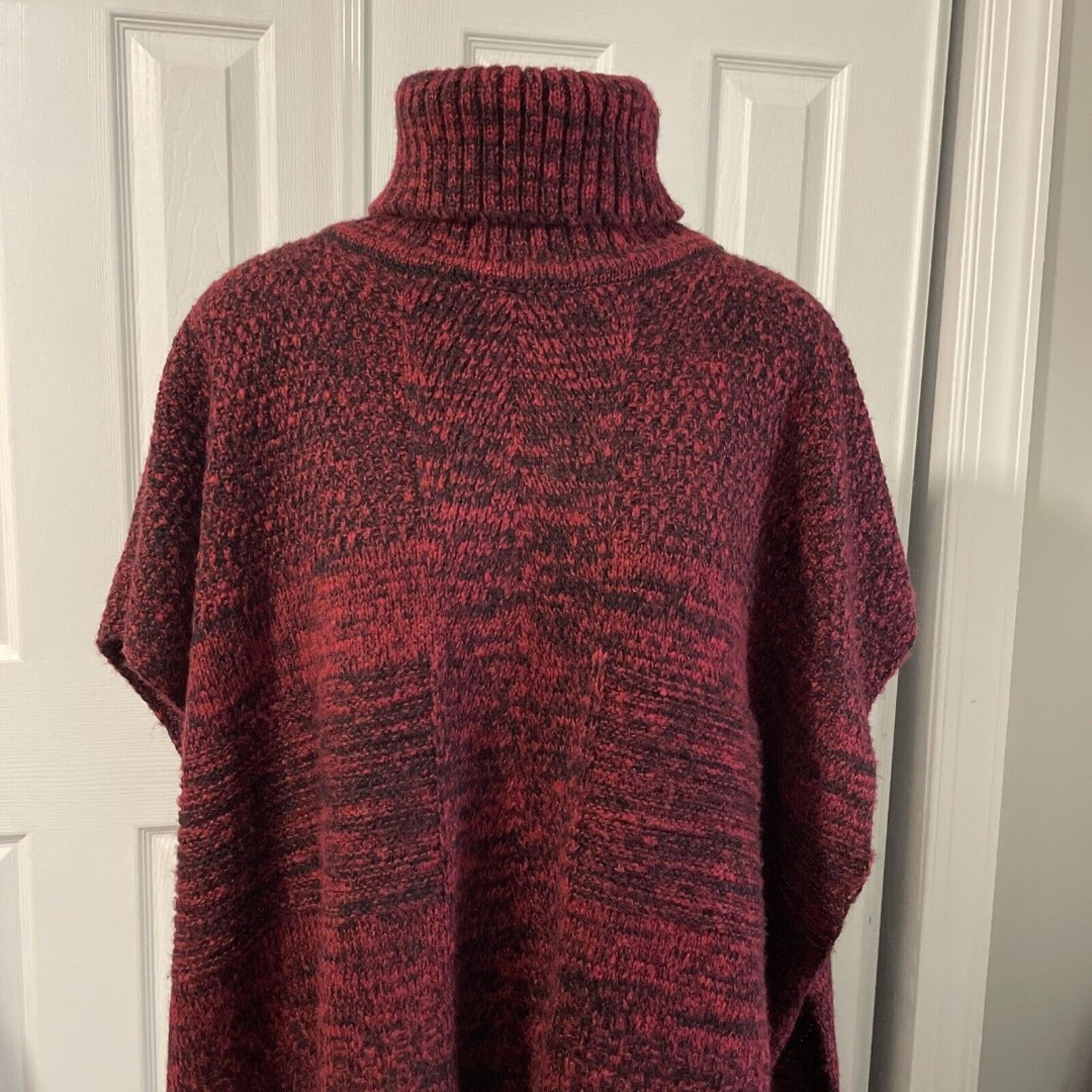 Apt.9 Women's Poncho Sweater Knit Patchwork  One Size Red Black