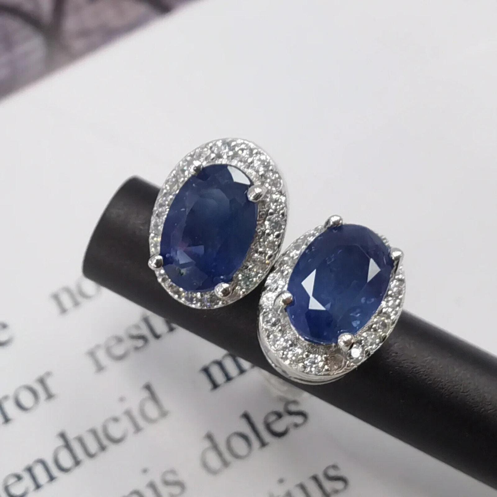 Natural Blue Sapphire Stud Earrings 4x6mm, Genuine Sapphire Stud Earrings