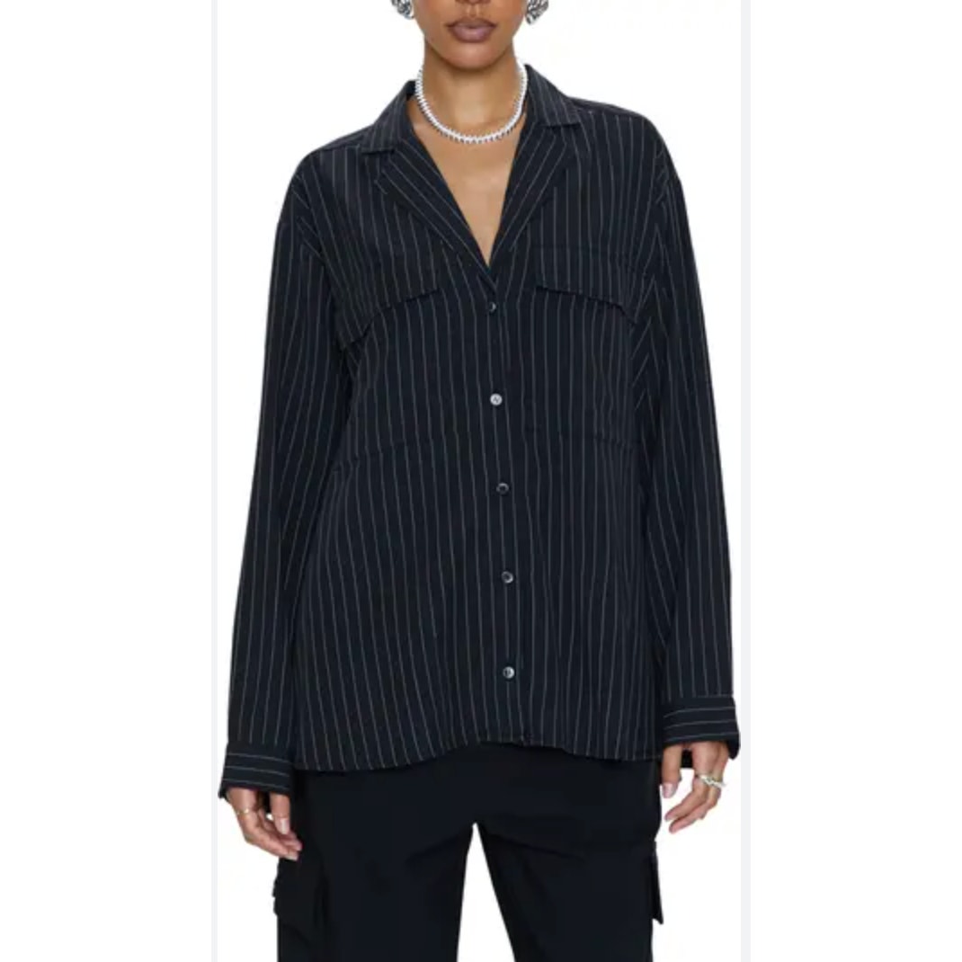 Pistola Shirt Womens Large Black Irene Stripe Minimalist Indie Sleak Relaxed Fit