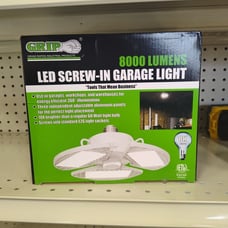 10” Diameter LED SCREW-IN LIGHT – 8000 lumens – garage, shop, cellar light
