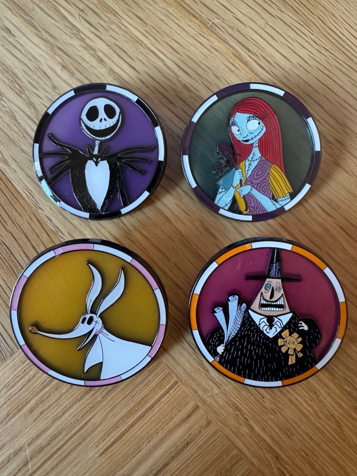 Lot of 4 Nightmare Before Christmas Loungefly Stained Glass Poker Chip Pins New
