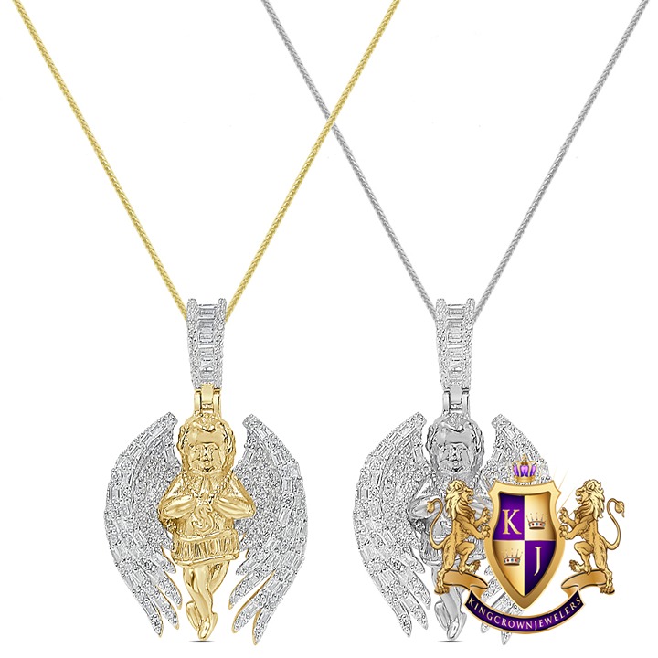 Real Silver Baby Angel Feather Wings Dollar Bag Sign Charm Pendant +Free Chain