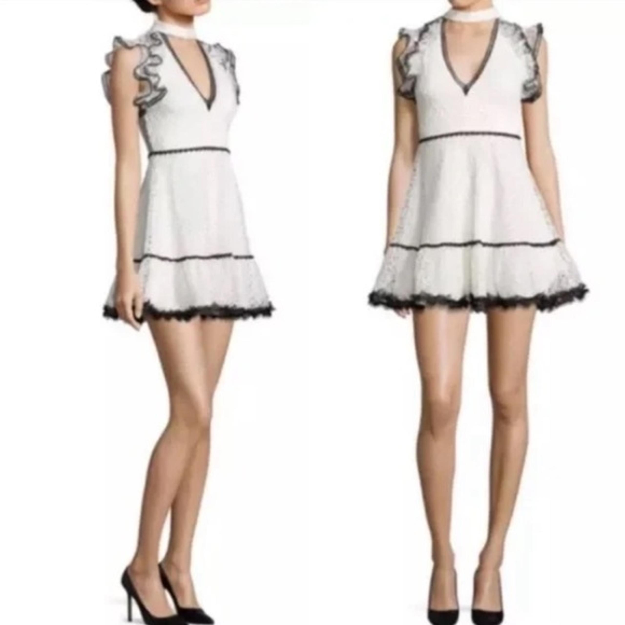 ALEXIS Lily Lace Choker Dress Ivory Lace Black Trim Ruffle Detail Lined Size XS