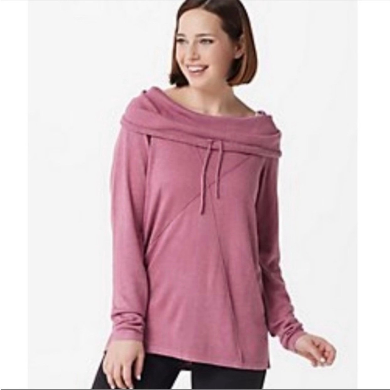 NWT Zuda Mellow Mauve Ecovero Drapey Cowl Neck Sweater Size Large