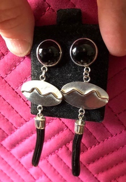 Susan Gancher Sterling silver, black coral and onyx earrings
