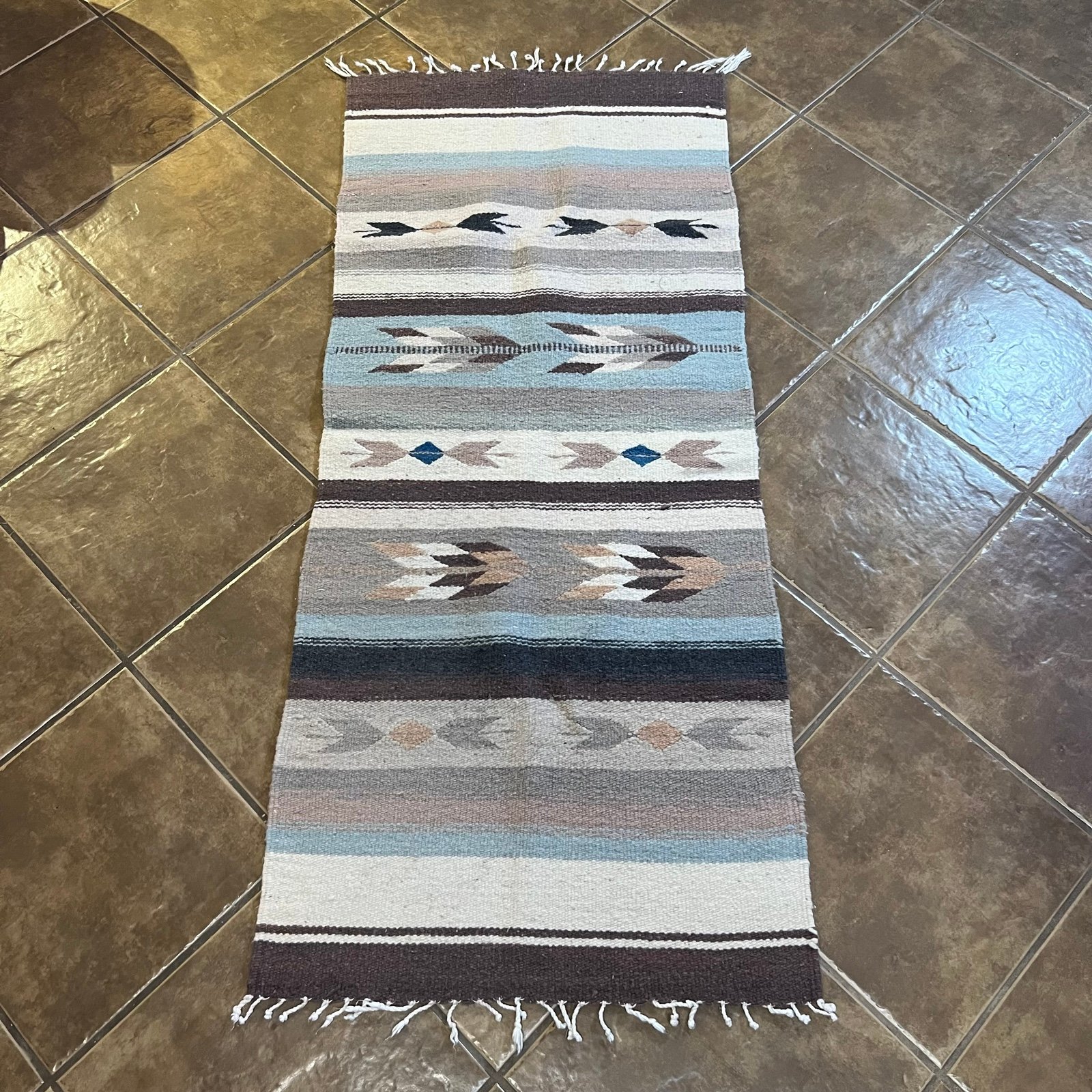 Vintage Navajo Style Rug Southwestern Runner 57” x 25” Brown Blue