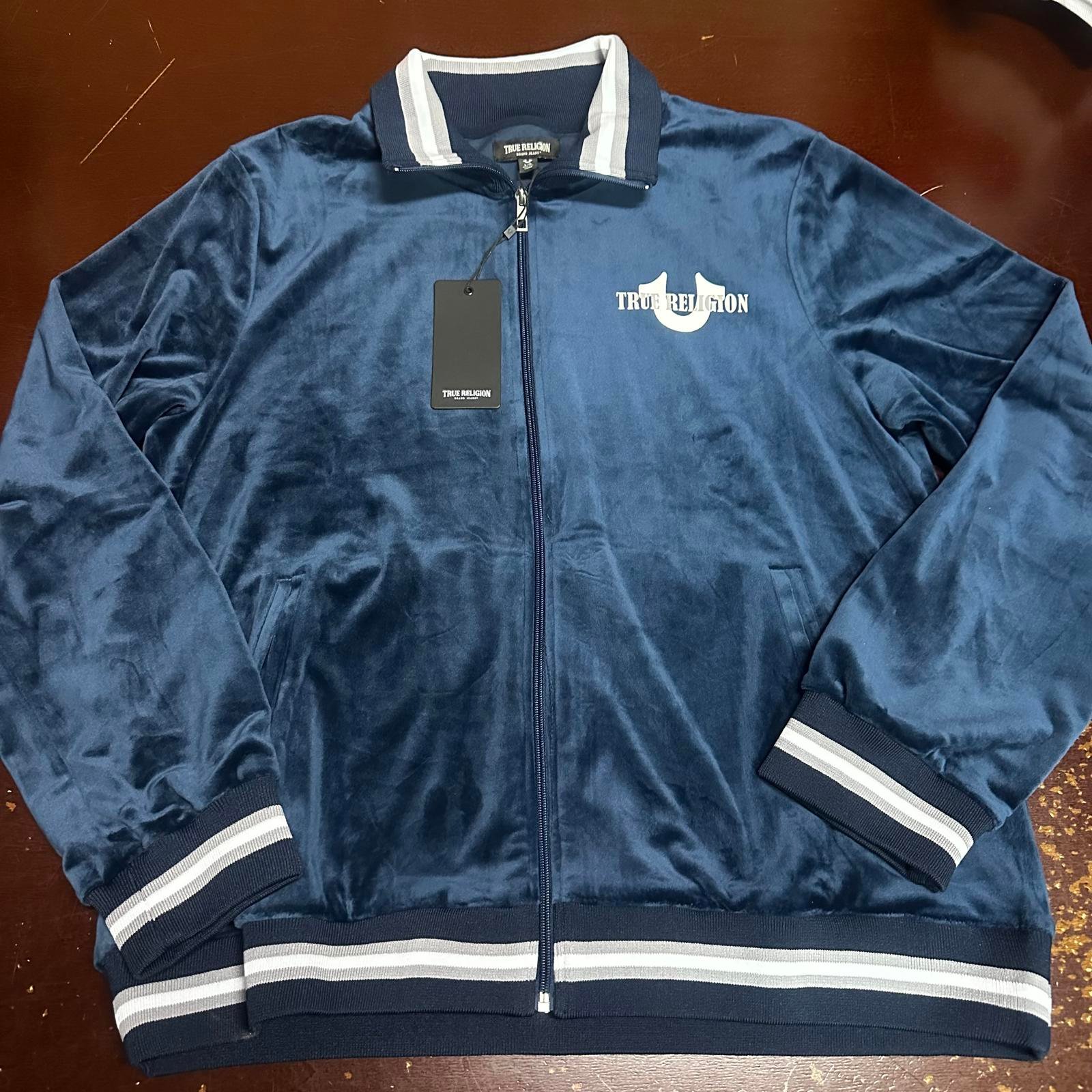 True religion, Blue, Gray, velour full zip jacket, Man, large
