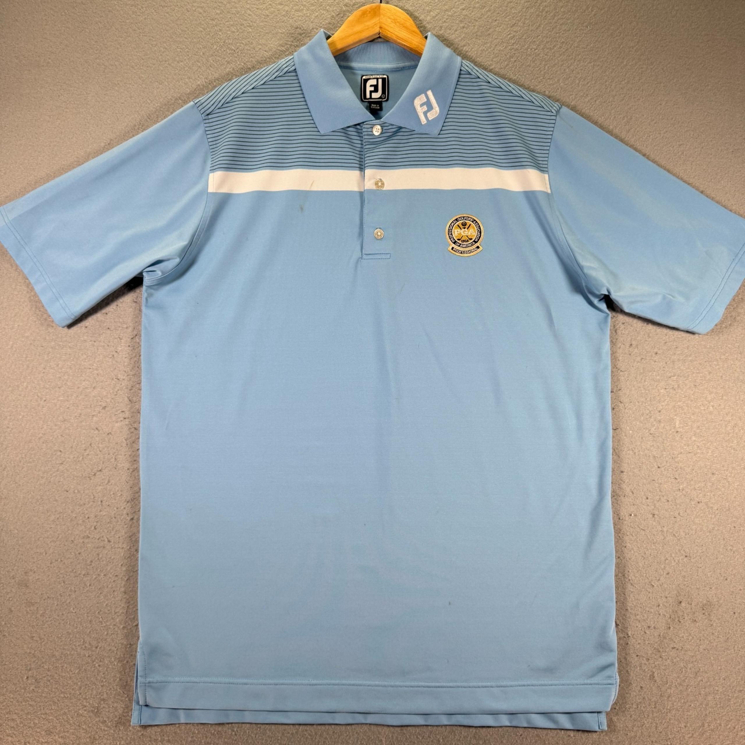 Footjoy Professional Golfers Association Polo Shirt Men Large Athletic Fit Blue