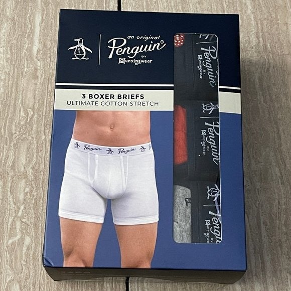 Original Penguin Men's Stretch Cotton Logo Print Boxer Briefs 3-Pack Size S