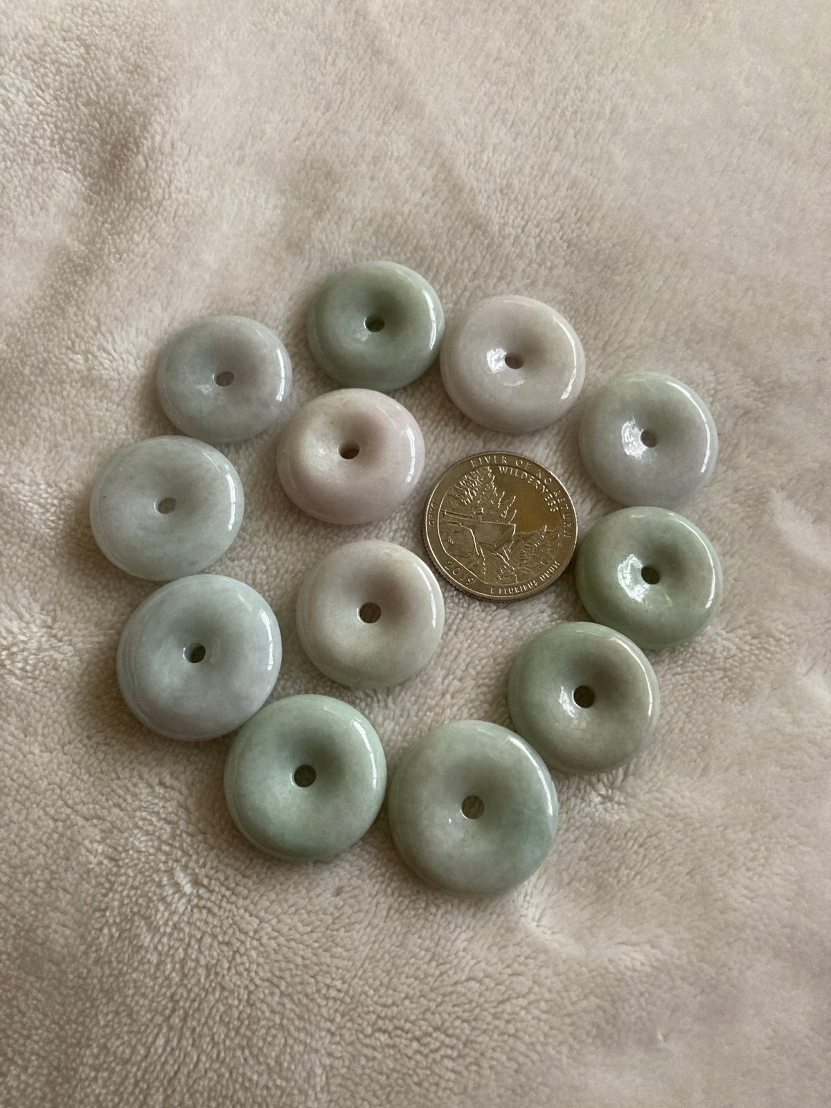 12 Grade A natural jadeite jade donut pendants