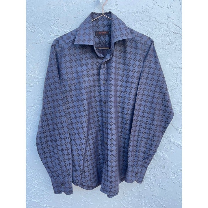 ETRO Milano Mens Long Sleeve Button Down Collared Dress Shirts Blue Sz 39