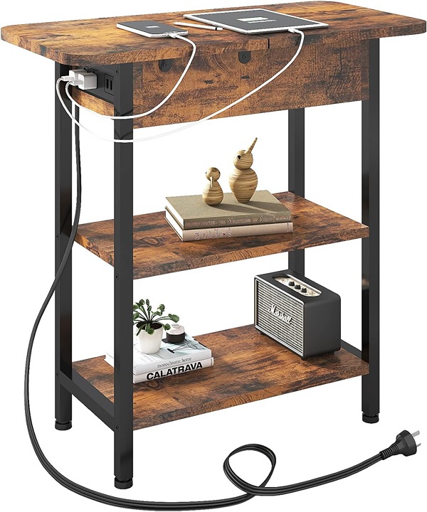 End Table with Charging Station Flip Top Side Table with USB Ports