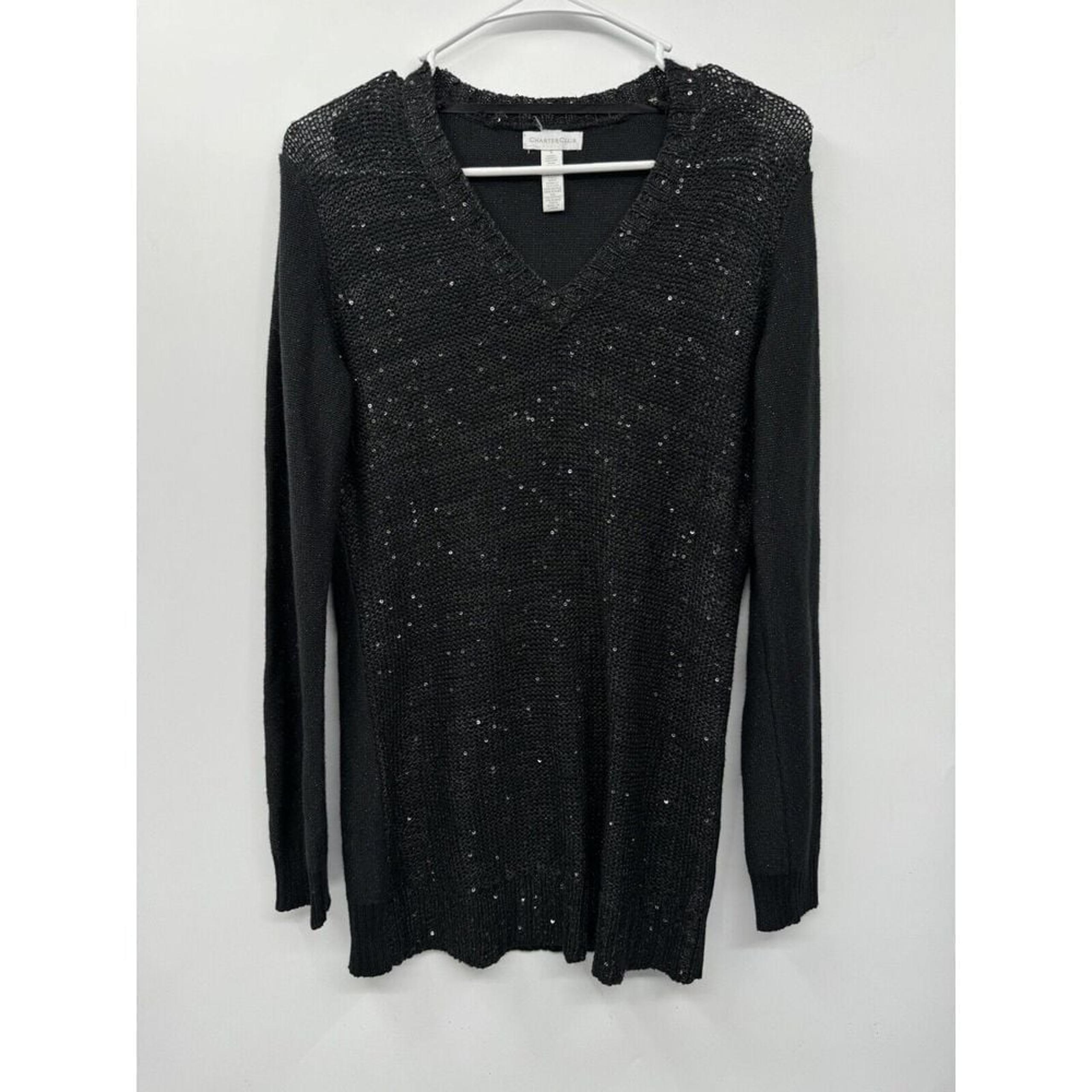 Charter Club Woman's Black Sparkle Tunic Sweater Size Small