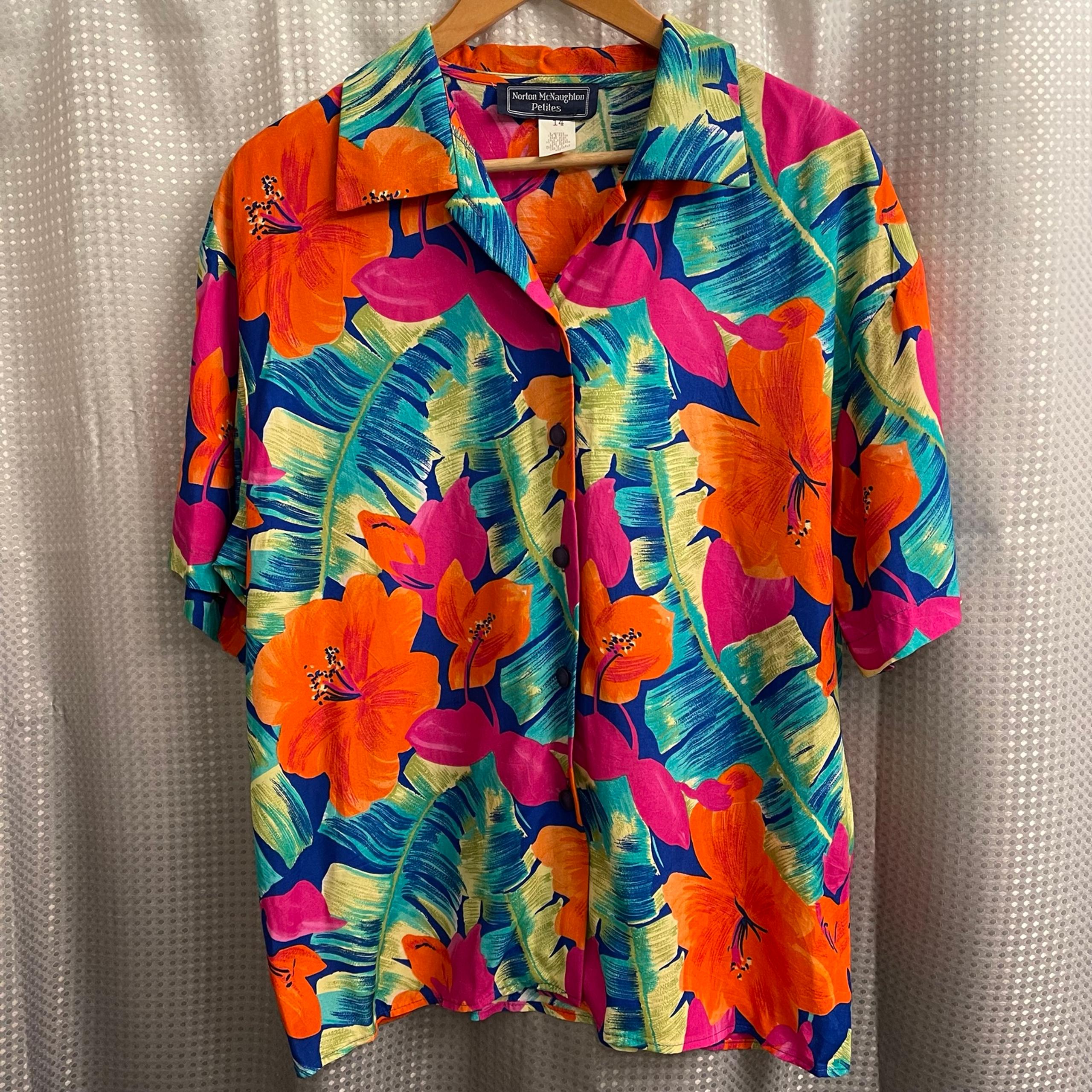 Norton McNaughton Petites Vintage Hawaiian Button Down Shirt 14