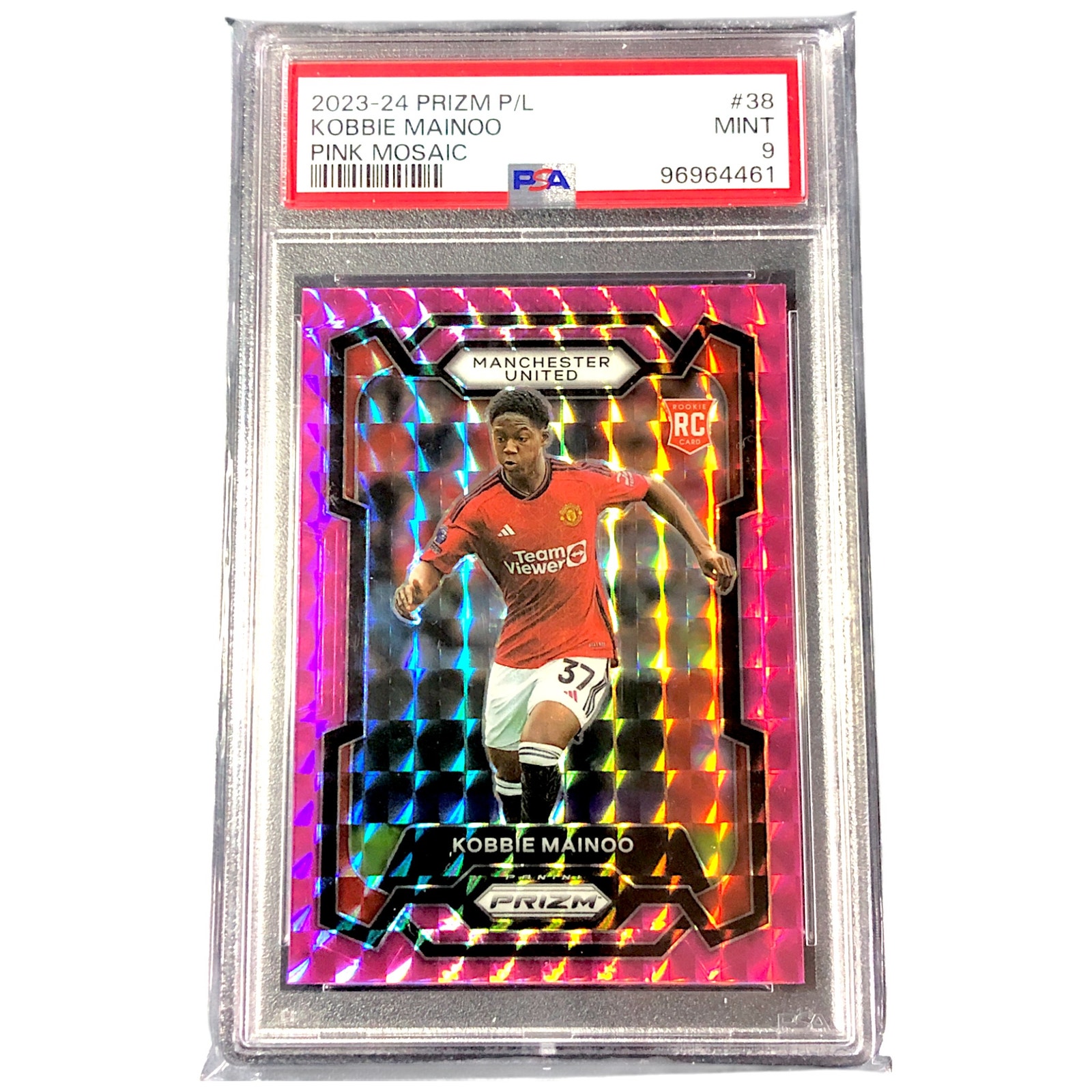 2023 Panini Prizm PL Pink Mosaic #38 Kobbie Mainoo Manchester United PSA 9 RC