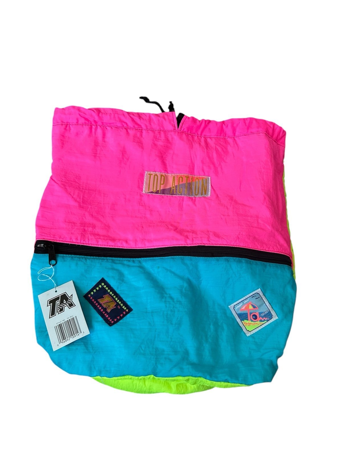 Top Action Rare Vintage 90s neon block colored waterproof drawstring bag NWT