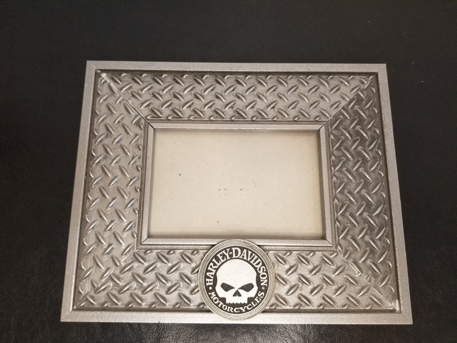 Picture Frame harley davidson skull diamond plate collectible wood silver
