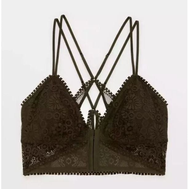 NWT Aerie Joy Lace Padded Longline Bralette Olive Green Size Small