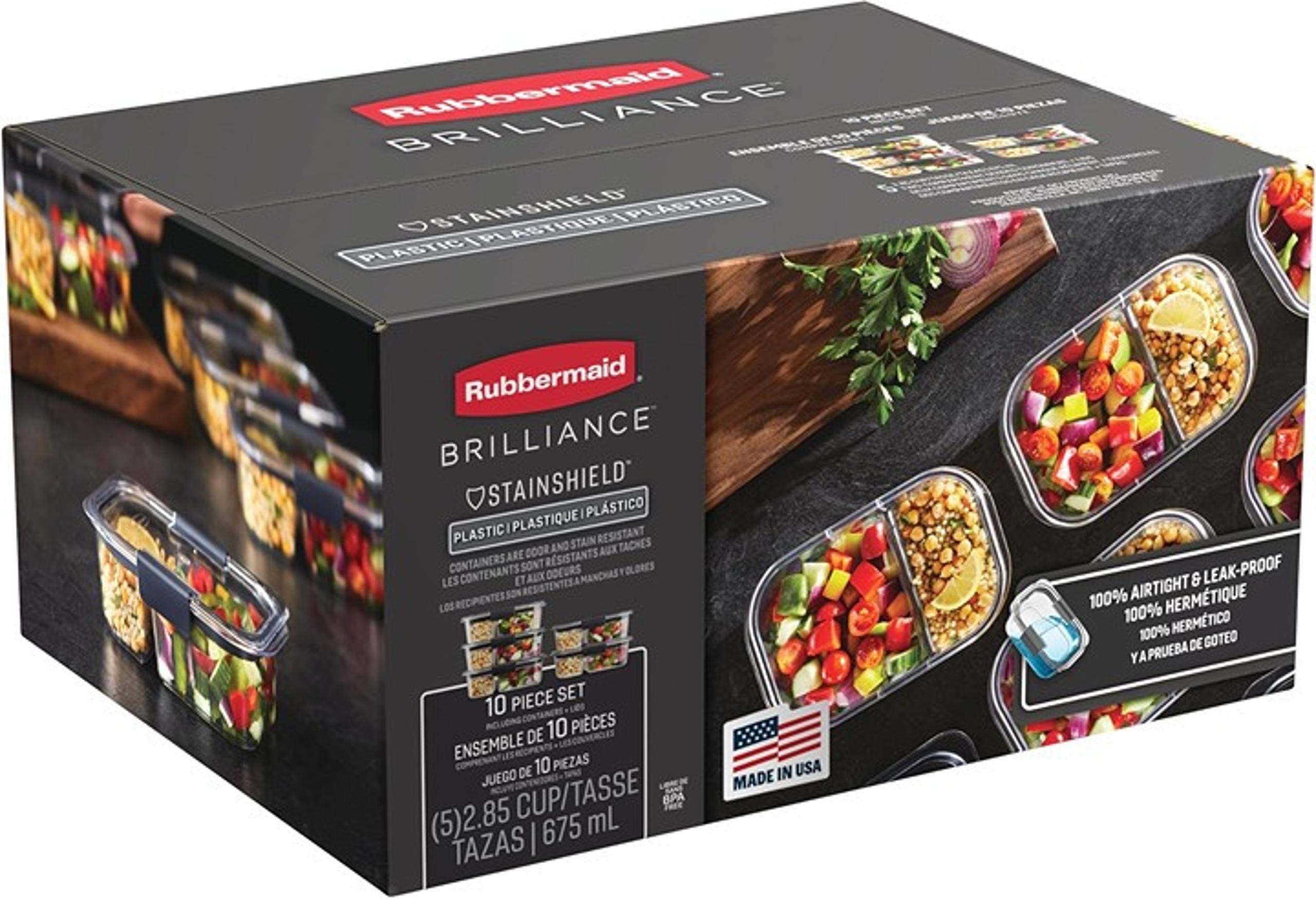 Rubbermaid Brilliance Meal Prep Containers, 2-Compartment Food Storage Container