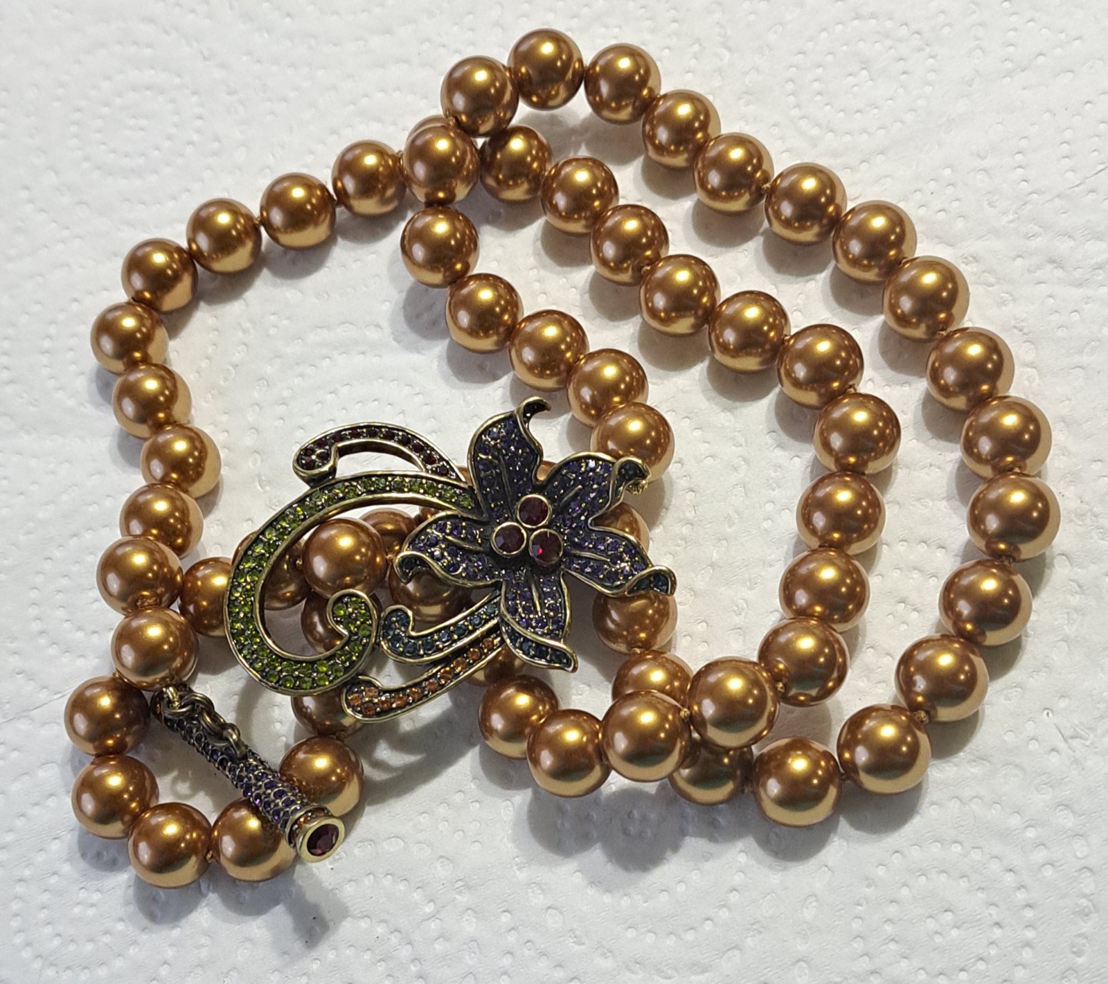 Heidi Daus Perennial Favorite Gold Simulated Pearl Crystal 35 Toggle Necklace