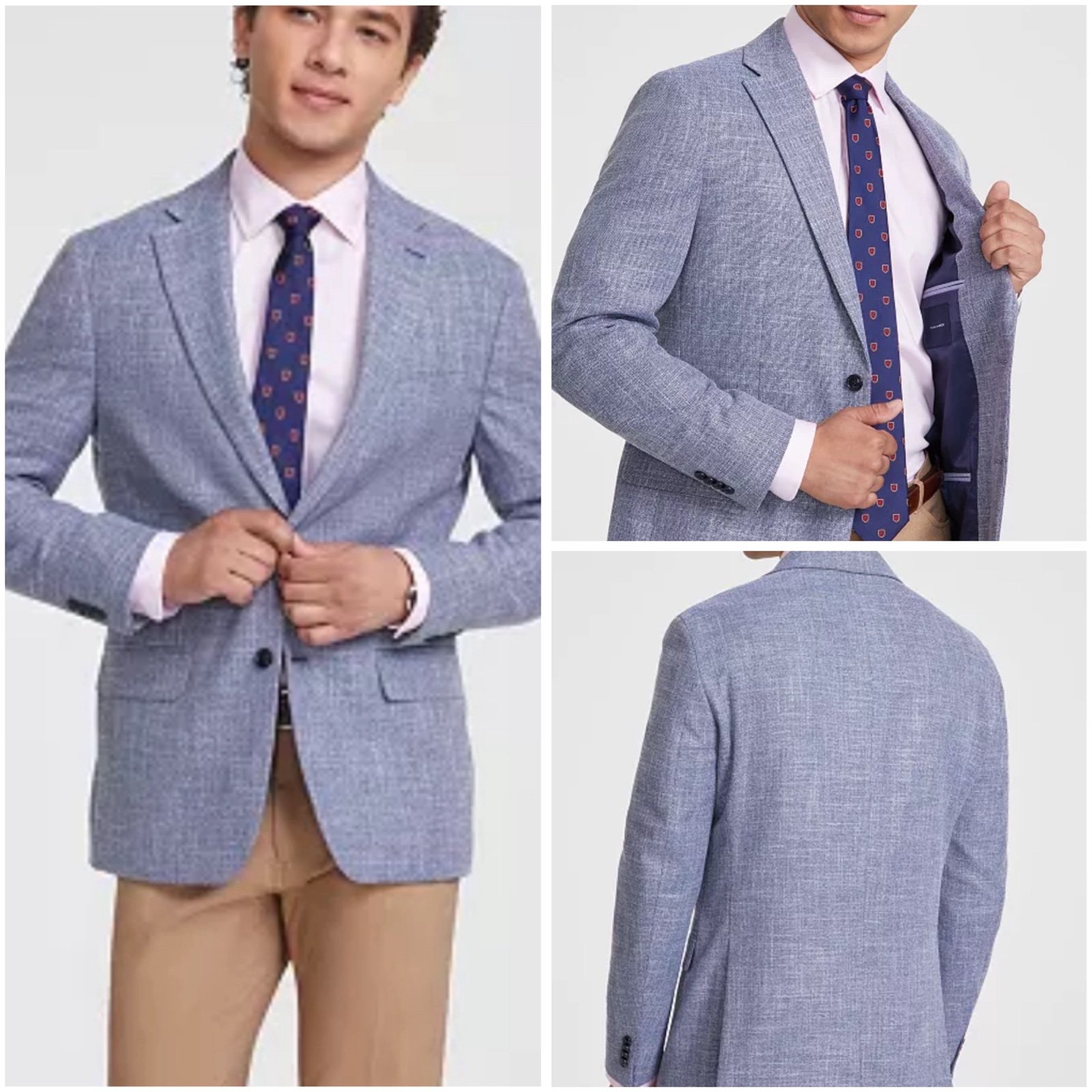 Tommy Hilfiger Jacket Men 36S Blue Gray Herringbone Flex Sport Coat Blazer New