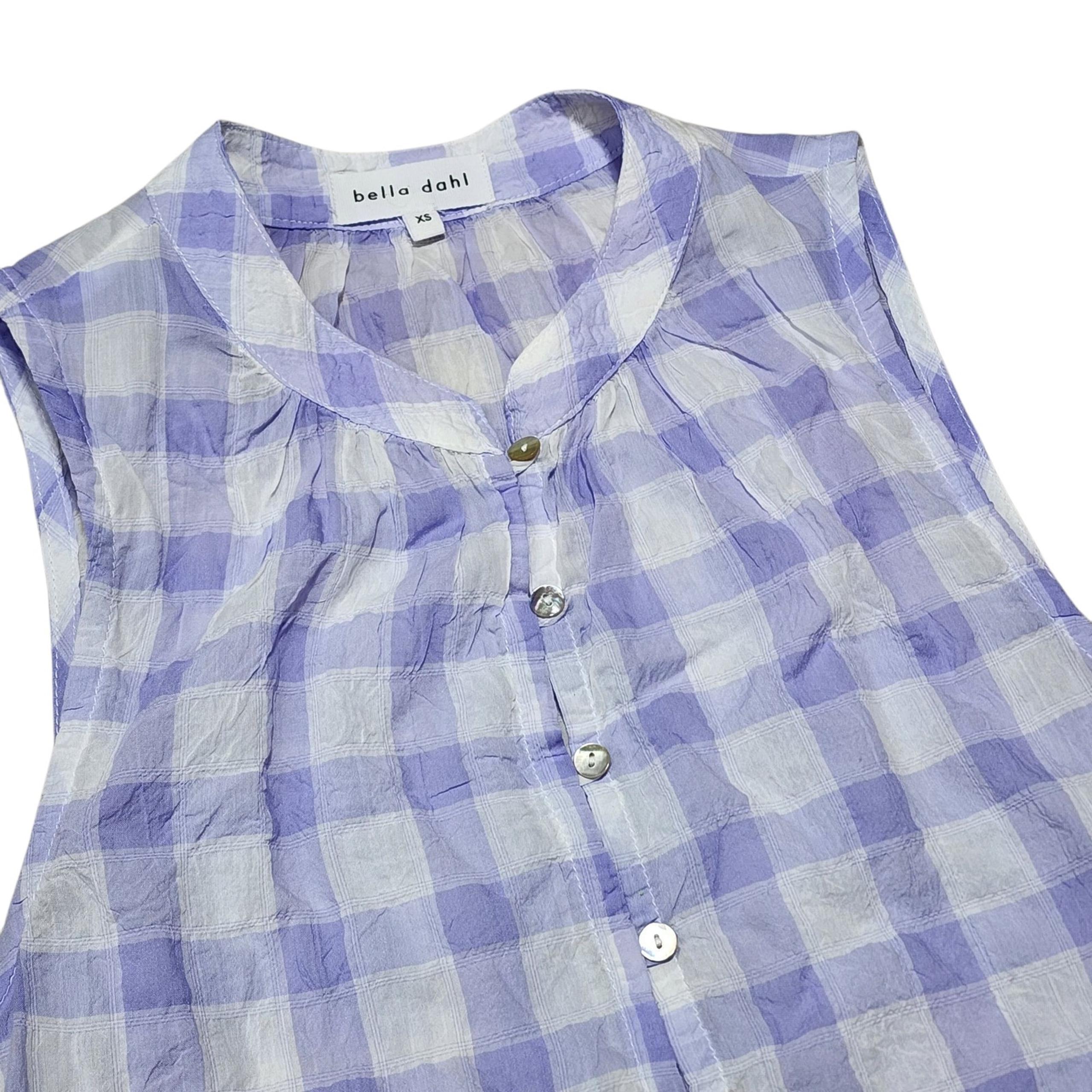 Bella Dahl Sleeveless Top Plaid Button Down Shirt Collared XS Purple White