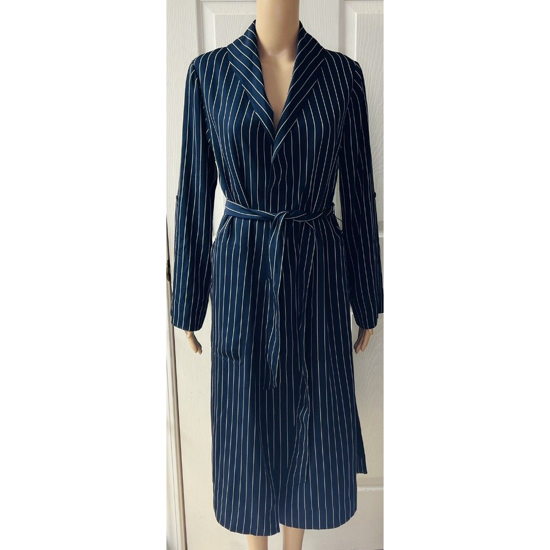 Aritzia Babaton Navy Striped Trench Coat Blazer XS Belted Slits