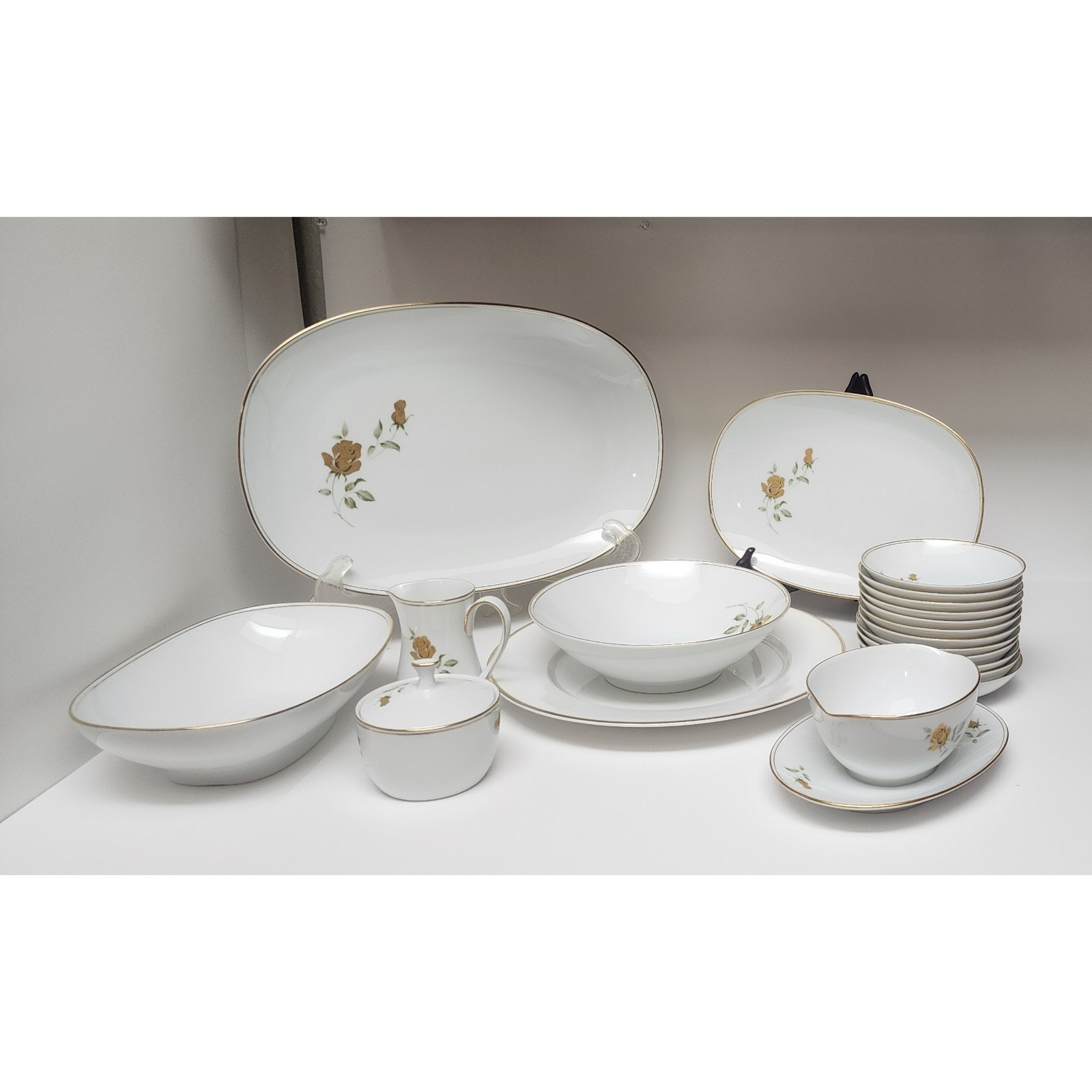 NORITAKE Prima Donna Serving Dishware Set White & Gold Trim