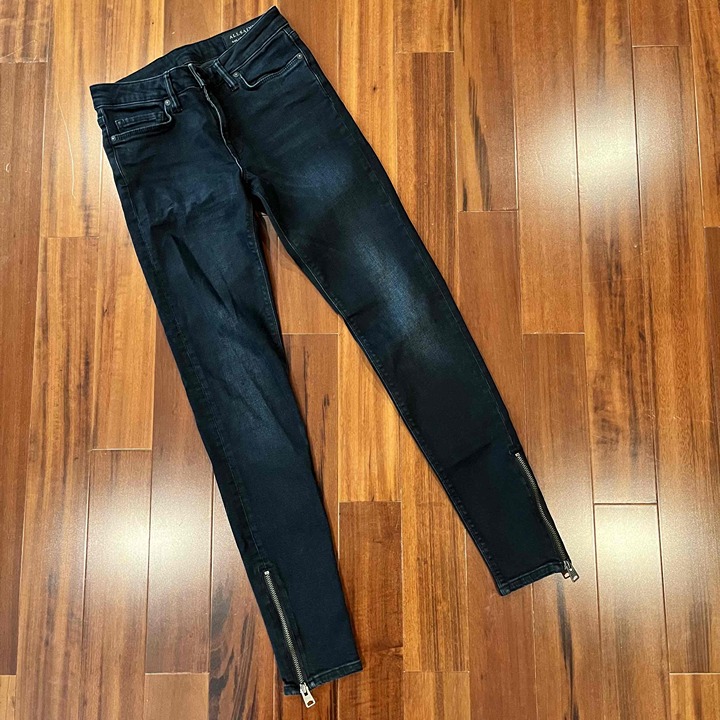 AllSaints Rail Black Skinny Jeans Denim Pants Zippered Ankles Size W26 / 26
